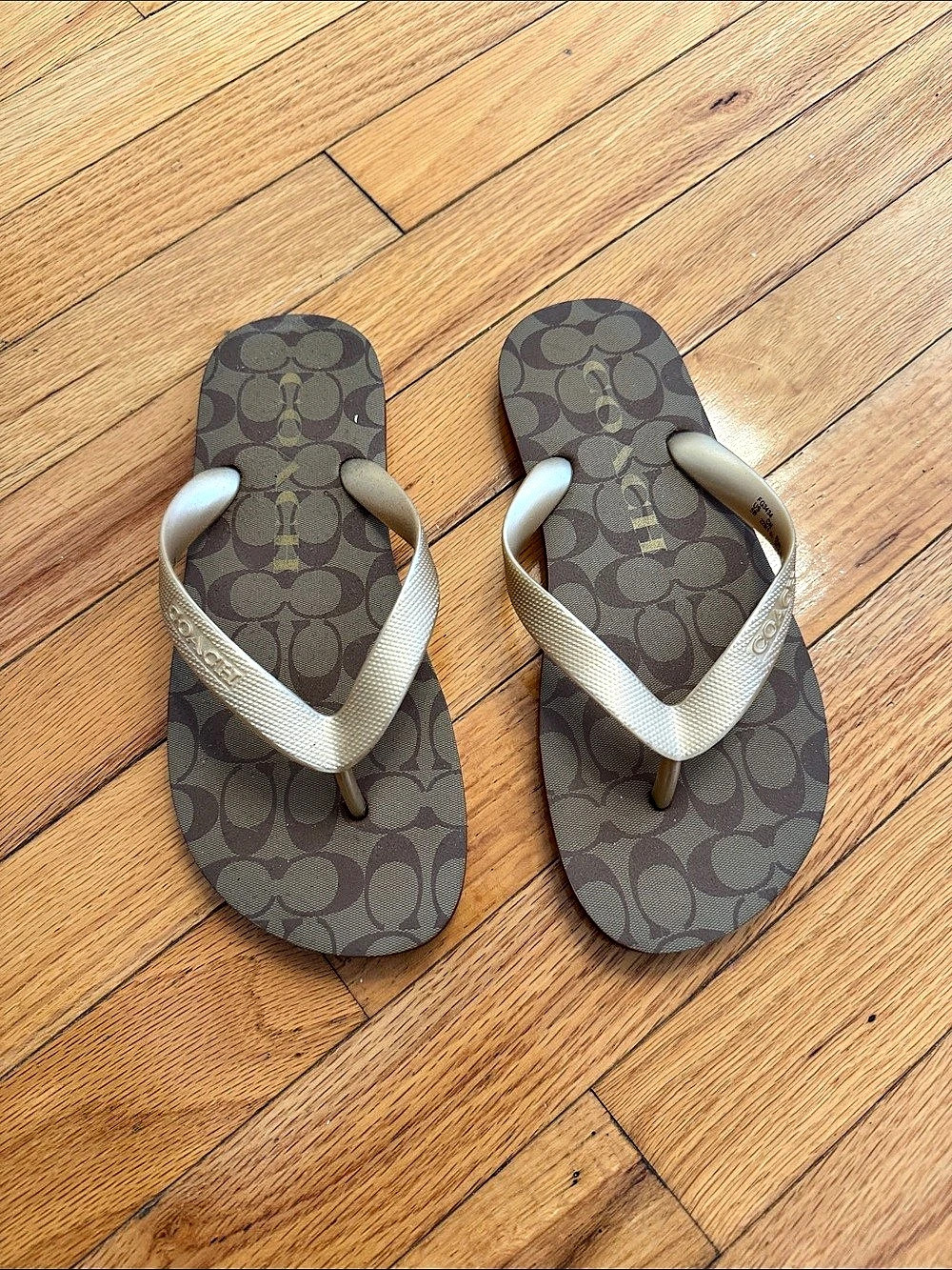 Coach Women's Logo Flip Flop Sandals in Brown & Pink
